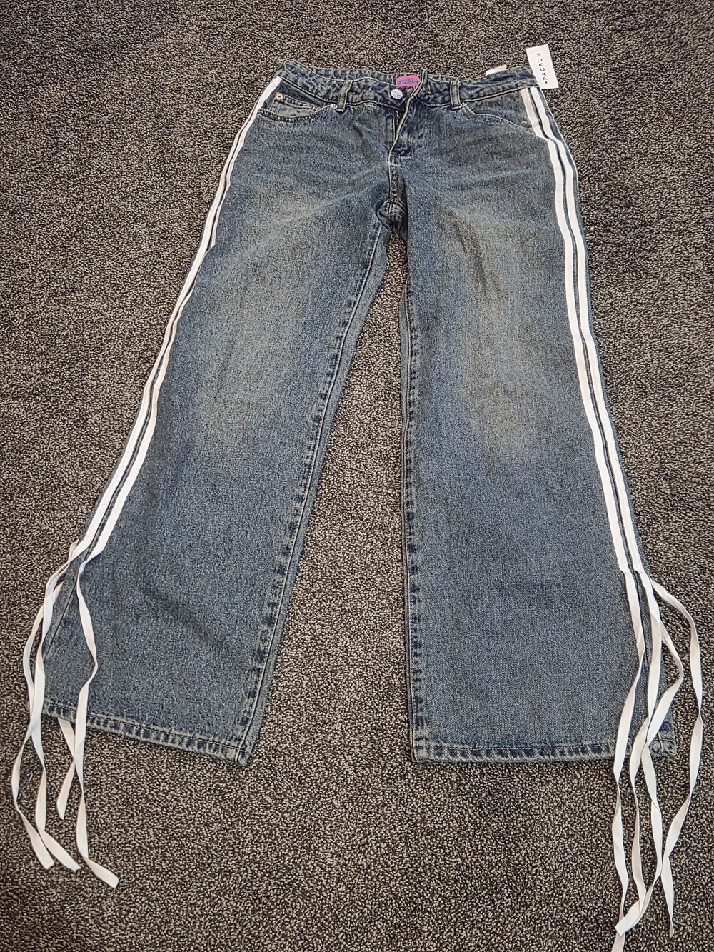 Women’s Blue Wide-Leg Jeans with Side Stripes